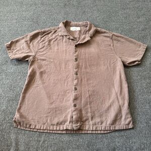 A&F Shirt Summer Linen Blend Button Upens L Brown Casual Short Sleevee